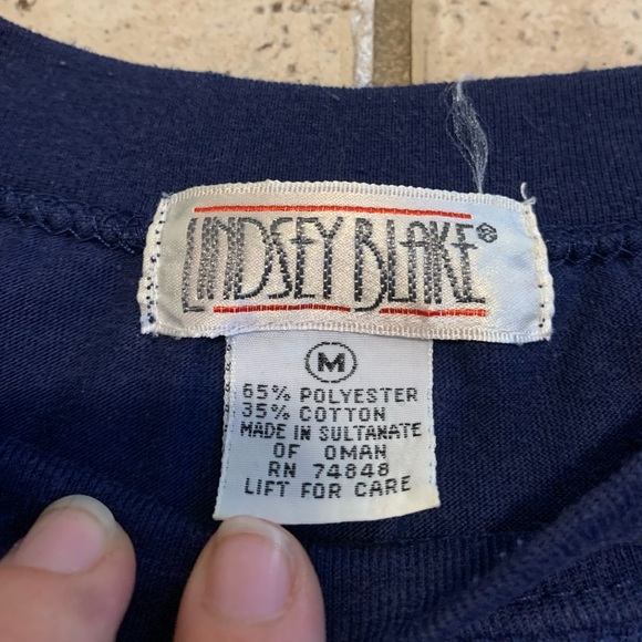 Vintage 80s/90s Lindsey Blake Navy Blue Pocket T-Shirt Medium - Picture 4 of 5